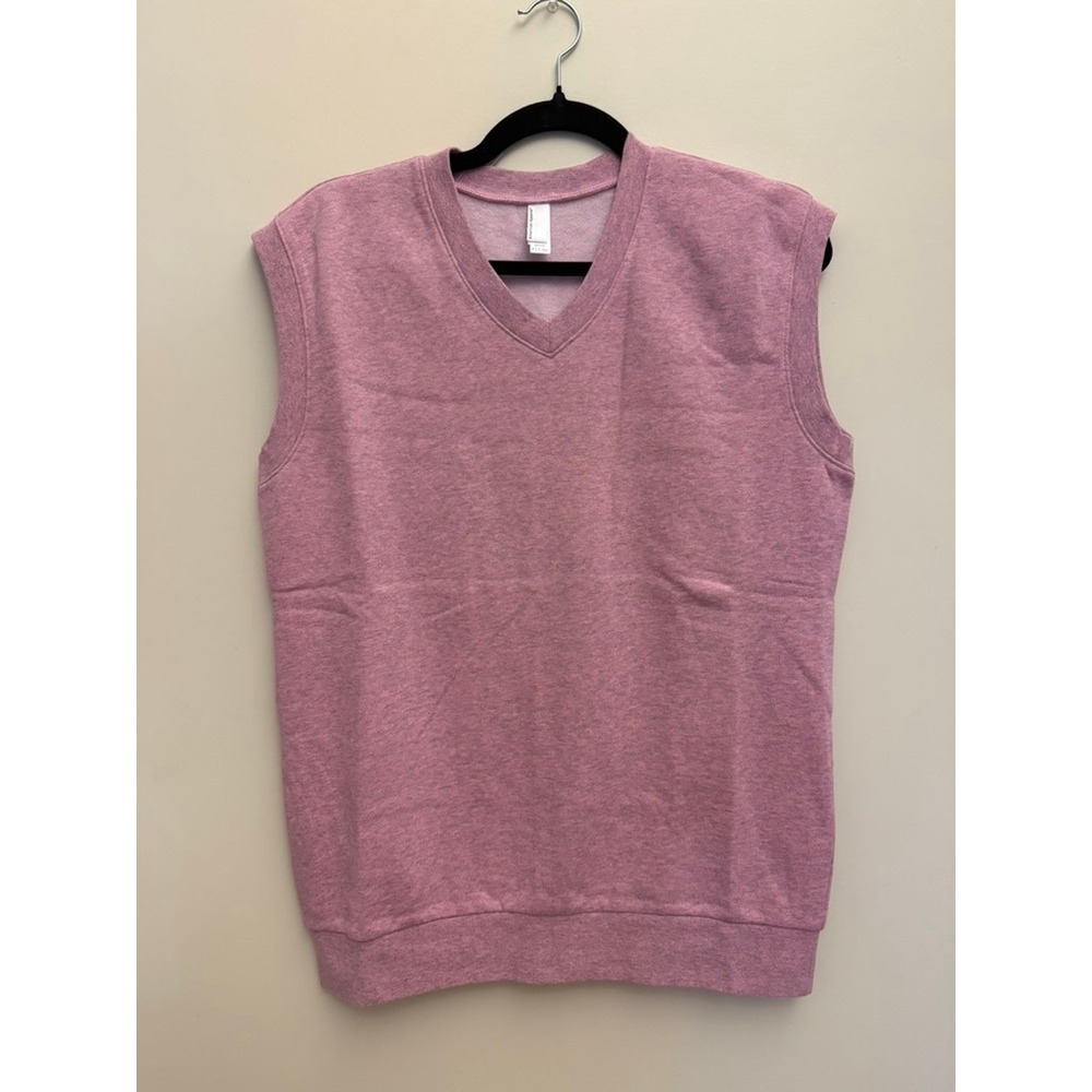 American Apparel Mens Small Heather Pink‎ V-Neck Sweatshirt Vest Fleece